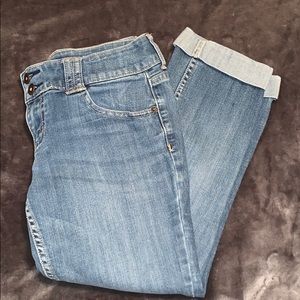 Mid Calf Cuffed Blue Jeans